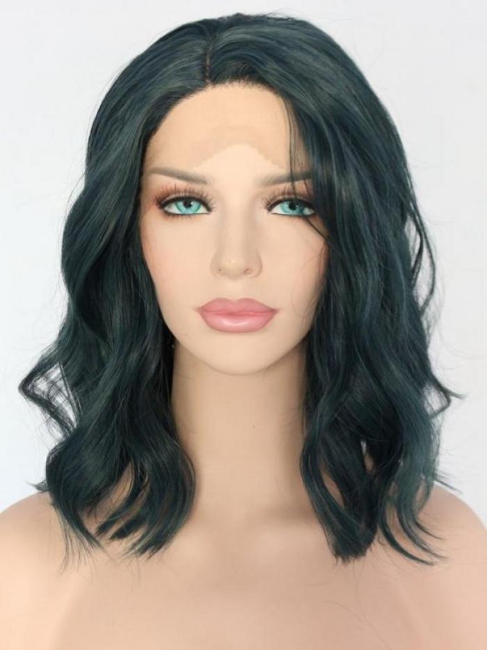 Dunkelgrün Schulterlänge Wellige Synthetische Lace Front Perücke SNY152