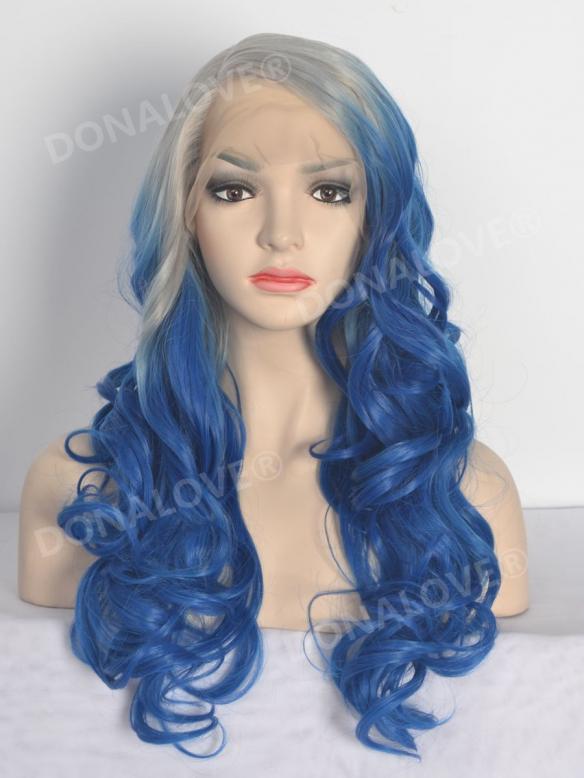 Grau Ombre Blau Wellig Lace Front synthetische Perücke SNY100