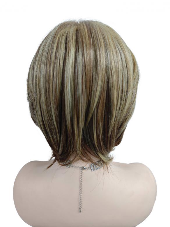 Mittelbraune Basis mit kräftigen hellblonden Strähnen Syntherische Perücke (Basis Kappe) DBK011