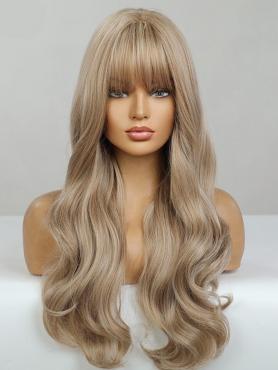 BLONDE LANGE GEWELLTE GEFLOCHTENE SYNTHETISCHE PERÜCKE MIT PONY LG965