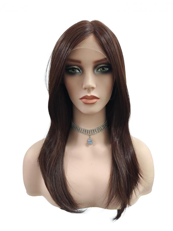 Lange synthetische Perücke in dunkelrötlichem Braun (Lace Part) DLP011