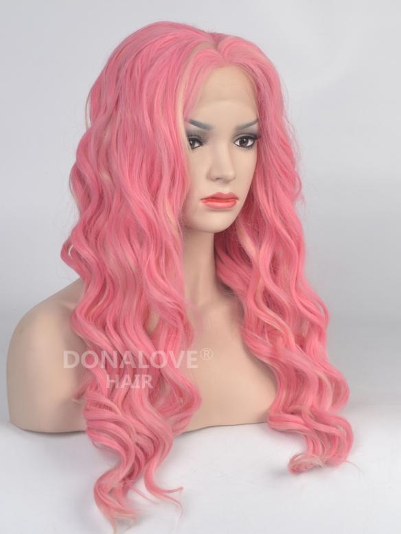 Rosa Lange Wellige Synthetische Lace Front Perücke SNY023