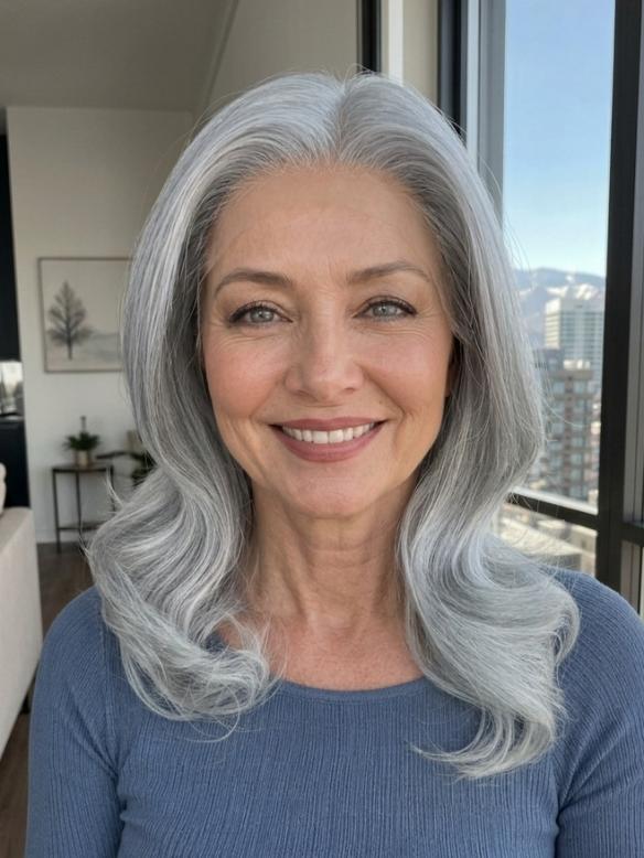 Gewellte Kunsthaarperücke – Grau-Weißblond (Lace Front) DLP046