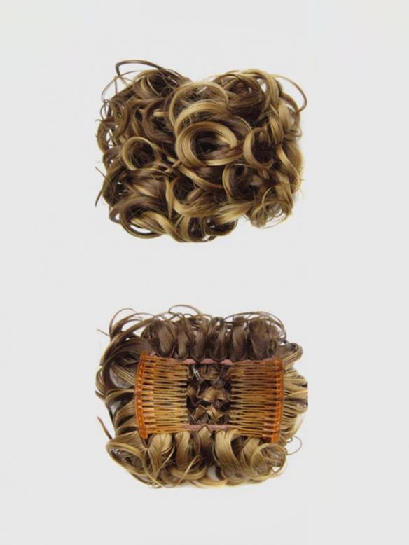 Kurzes Lockiges Dutt Haarteil Messy Bun Look HE005