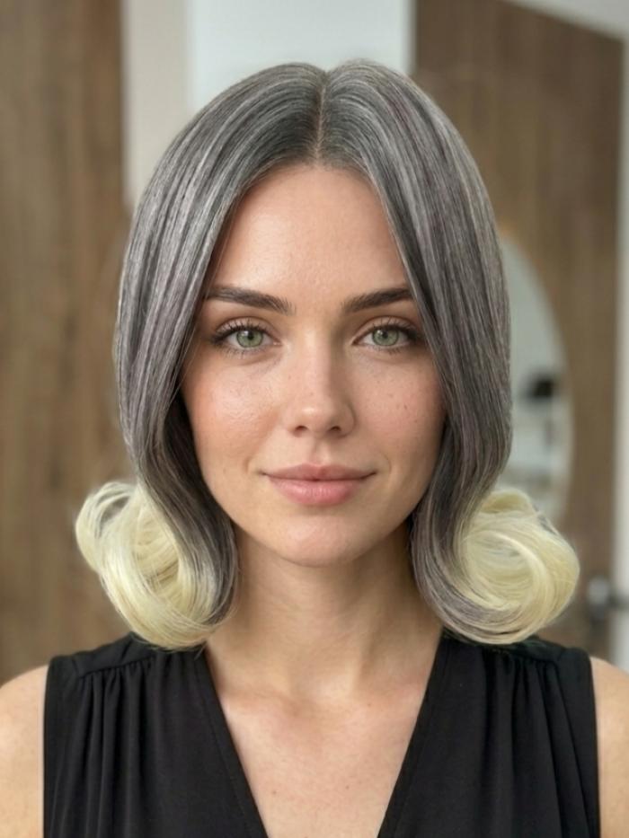 Wellige Kunsthaarperücke – Asch Kastanienbraun mit hellblonden Spitzen (Lace Front) DLP017