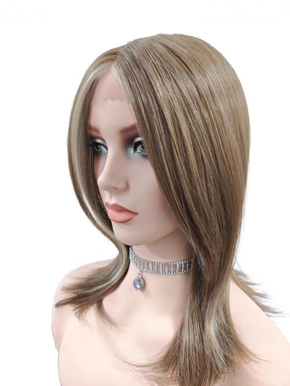 Leinenbraun mit platinblonden Highlights vorn Synthetische Perücke (Lace Part) DLP032