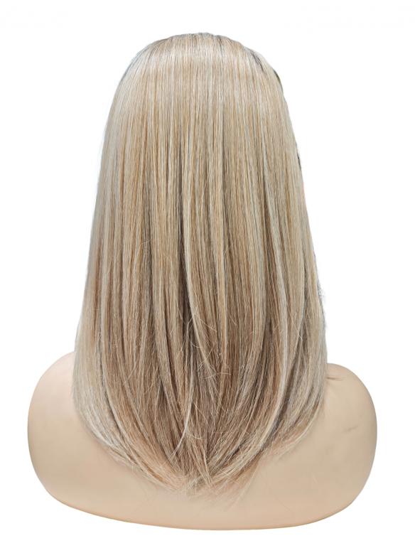 Glatte stufige Kunsthaarperücke in Blond Mix mit dunklem Ansatz (Pre-Cut Lace) DLP075