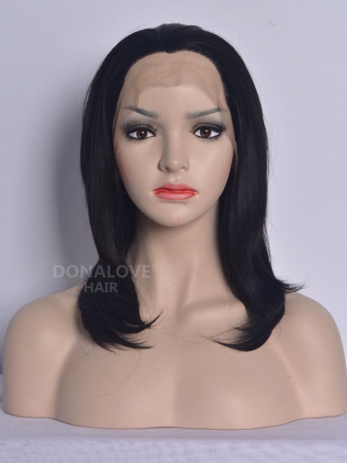 Rabenschwarz glatte Synthetische Lace Front Perücke-SNY074