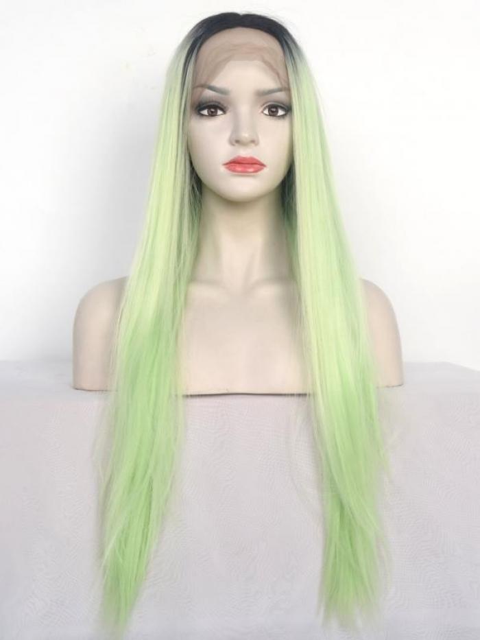 Schwarz-nach-Grün glatte Synthetische Lace Front Perücke-SNY042