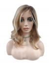 Leicht gewellte Kunsthaarperücke links gescheitelt blond hellorange gemischt (Lace Part) DLP058