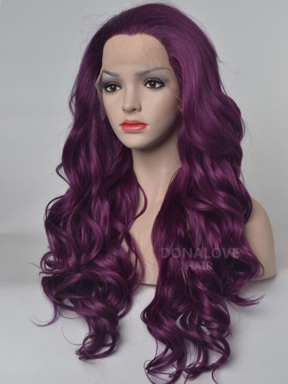 Dunkle Lila Wellig Hüftlänge Synthetische Lace Front Perücke SNY089