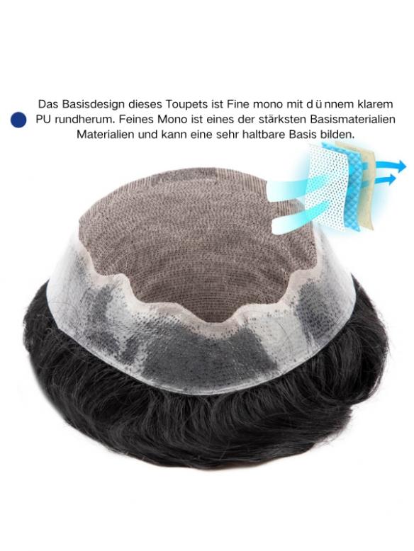 Schwarz Mono & Weich-PU atmungsaktiv Toupee DTP004
