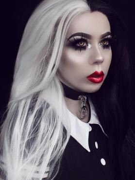 Halb Schwarz und Halb Weiß Wellige Synthetische Lace Front Perücke-SNY093
