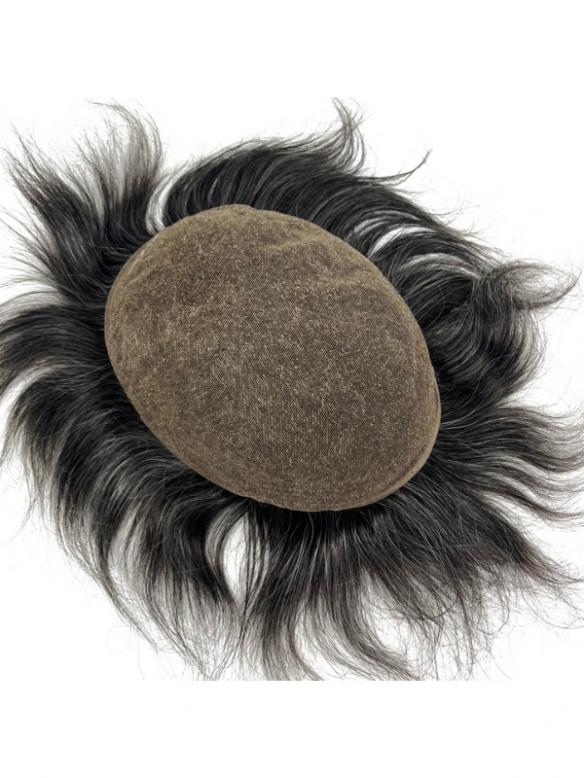 Schwarz-Silbergrau Voll-Französisches Lace Echthaar-Ersatzsystem Atmungsaktive Toupee DTP001