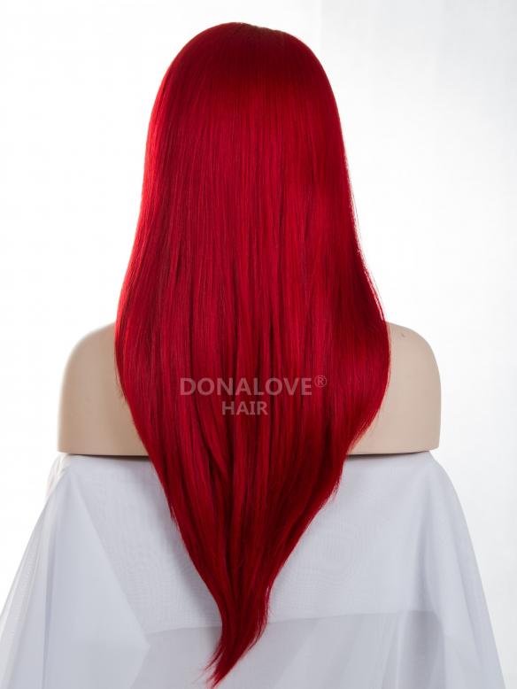 Heiß Rot Hüftlänge Gerade Synthetische Lace Perücke-SNY057