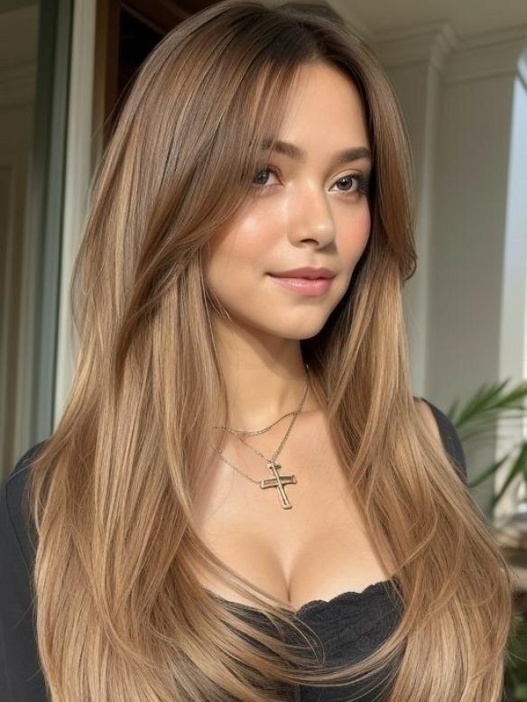 Lange glatte synthetische Perücke in natürlichem Blond EH011