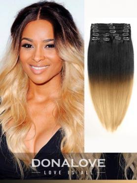 Zwei Farben Ombre indisch remy clip in hair extensions OD010
