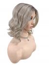 35 cm Lange Kunsthaarperücke in Grau und Hellblond mit Dunklem Ansatz (Lace Front) DLP063