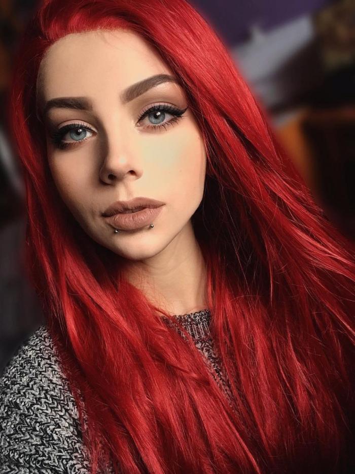 Rot Hüftlänge glatte Synthetische Lace Front Perücke-SNY057