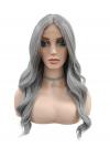 Lange gewellte synthetische Perücke in Grau (Lace Part) DLP013