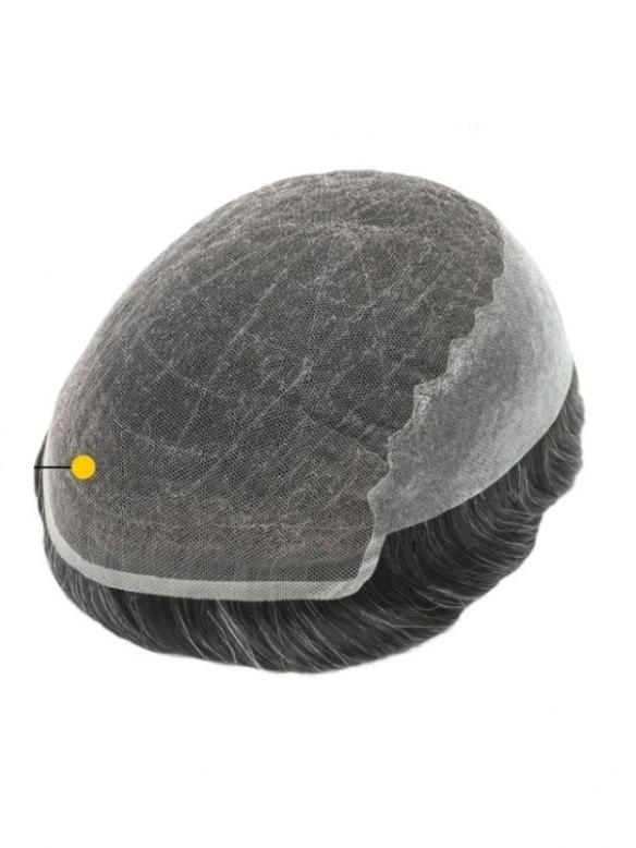 Schwarz-Silbergrau Voll-Französisches Lace Echthaar-Ersatzsystem Atmungsaktive Toupee DTP001