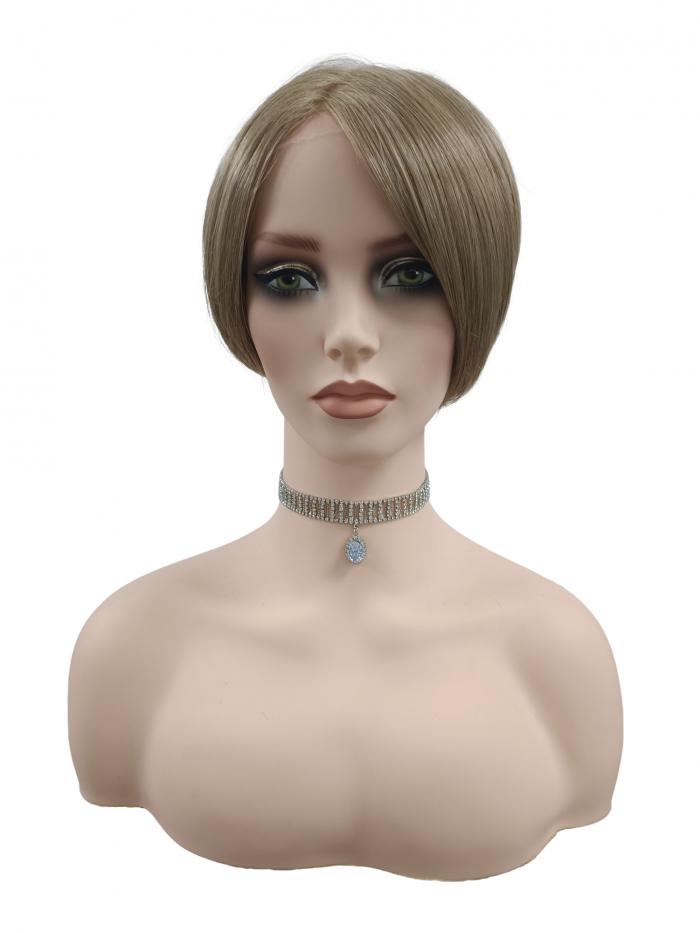 Aschblonde Bubikopf Synthetische Perücke (MONO TOP) DMT006