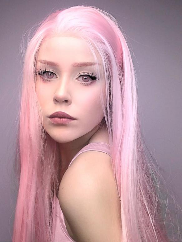 Rosa Hüftlänge Gerade Synthetische Lace Front Perücke-SNY011