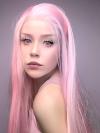 Rosa Hüftlänge Gerade Synthetische Lace Front Perücke-SNY011