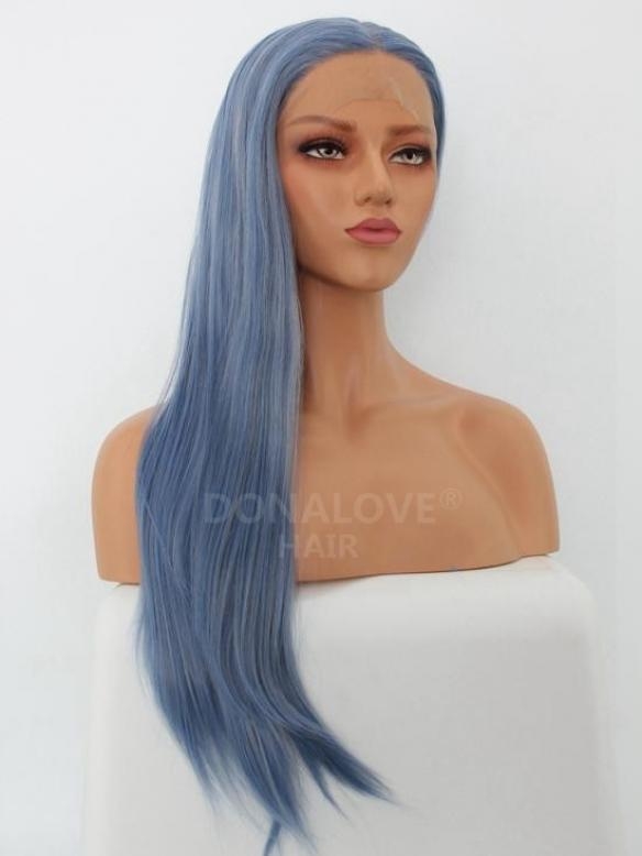 Blaue Lange Glatte Synthetische Lace Front Perücke SNY244