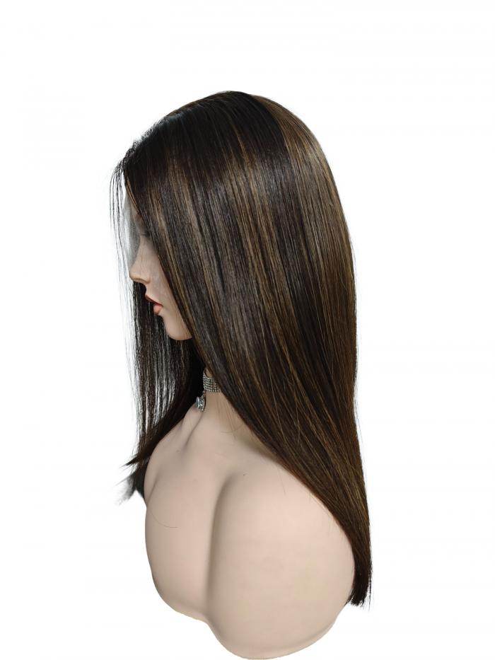 Hübsche Mittelbraune Unsichtbare Lace Premium Echthaar Perücke mit Gold-Braun Mischung EH029