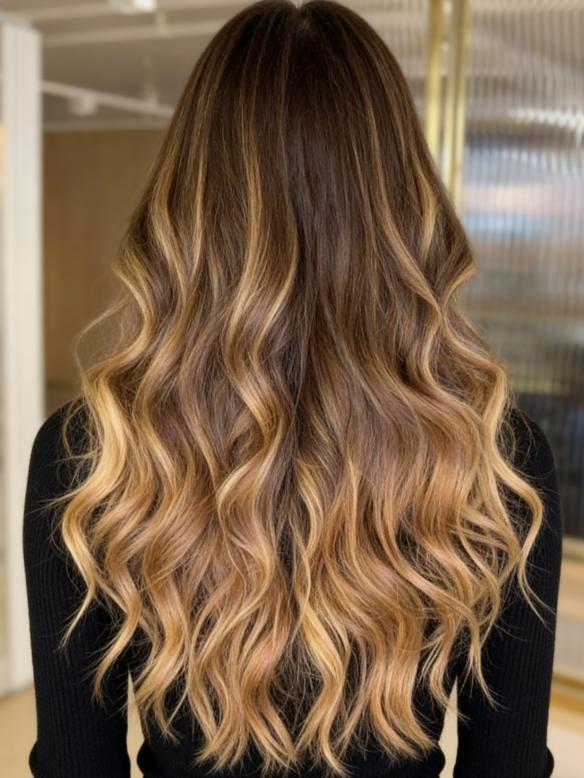 Echthaarperücke in Dunkel Brown mit blonden Highlights EH041