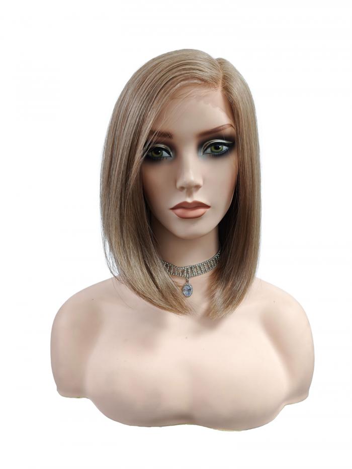 Braunblonde glatte Kunsthaarperücke schulterlang seidig weich (Lace Part) DLP057