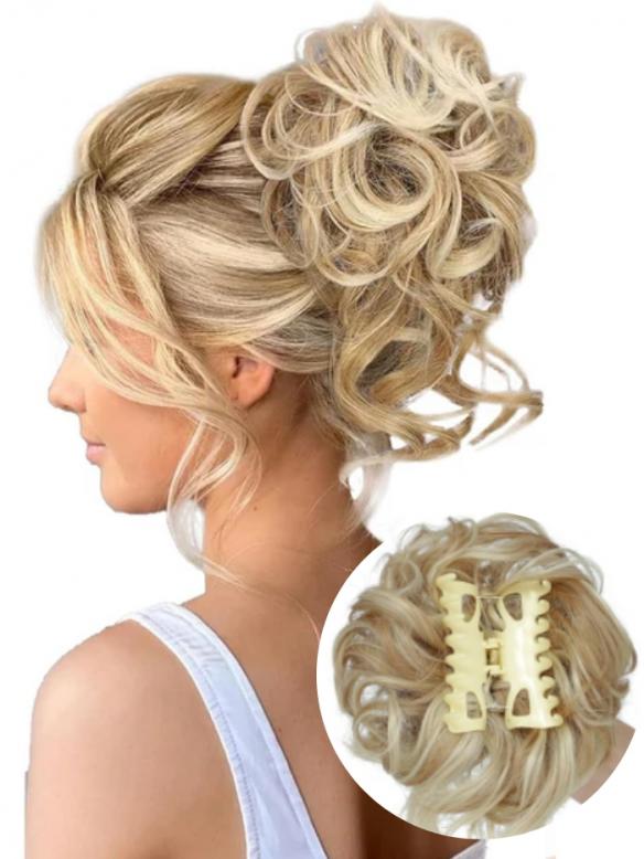  Lockiges Dutt-Haarteil mit Haarkralle – Voluminöser Messy Bun Look HE003