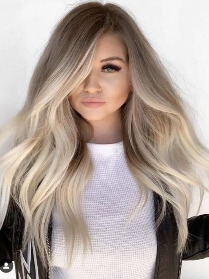 Blond Ombre Lang Wellig Echthaar Perücke HH132