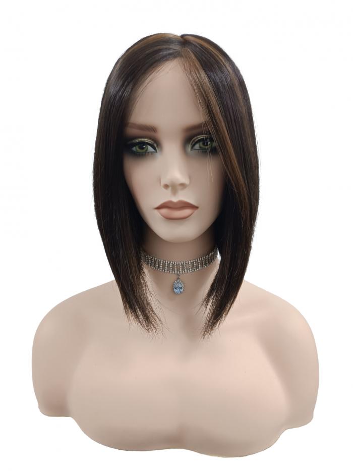 Dunkelbraun mit blonden Highlights Synthetische Perücke (MONO TOP) DMT007