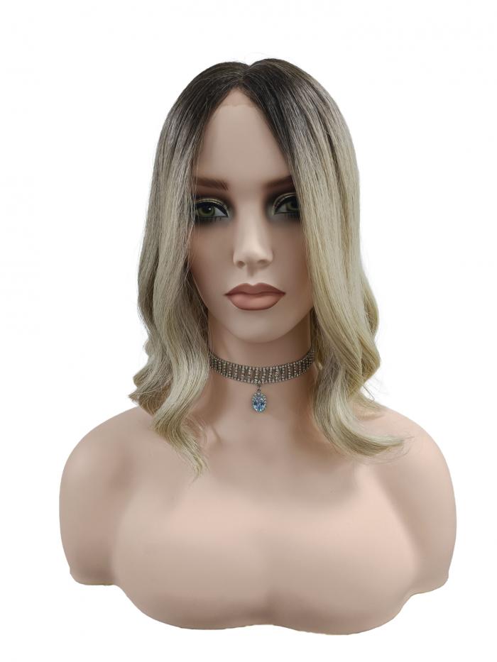 Schwarz-nach-Blond Wellen Synthetische Perücke (Lace Part) DLP001