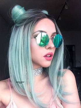 Schwarz Ombre Hellgrün Bob Synthetische Lace Front Perücke-SNY097