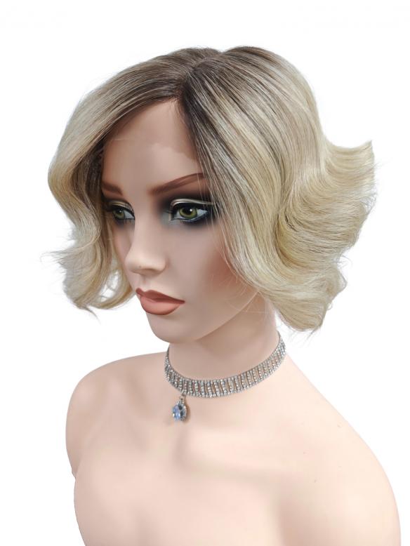 Modische goldblonde lockig Bob synthetische Perücke (Lace Part) DLP036