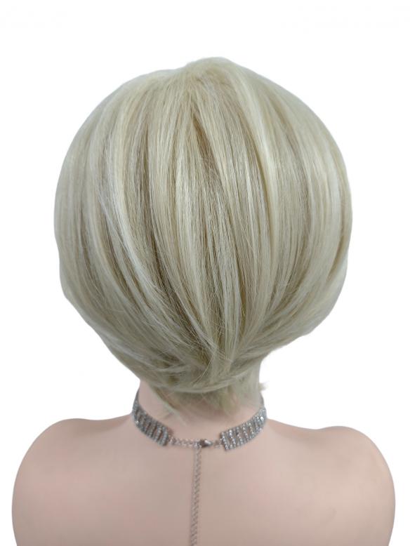 Kurze coole synthetische Perücke in Platinblond (Basis Kappe) DBK020