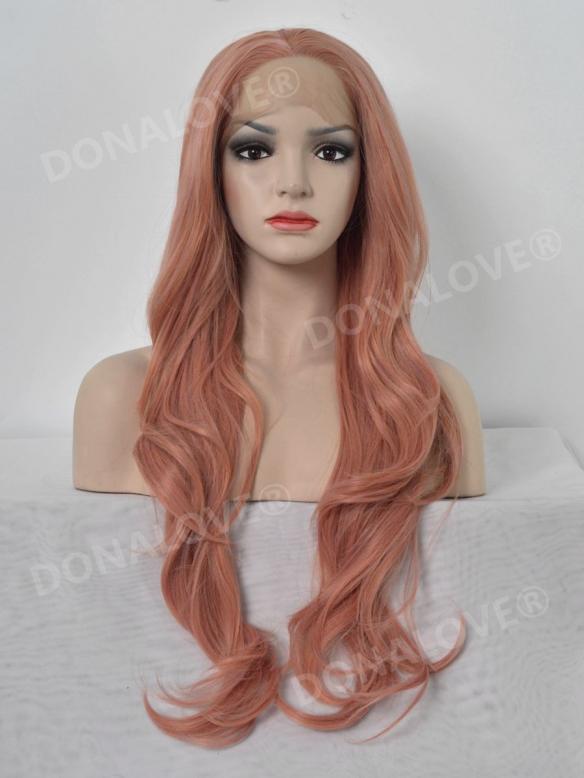 Pfirsich Rosa Lange Wellig Lace Front synthetische Perücke SNY102