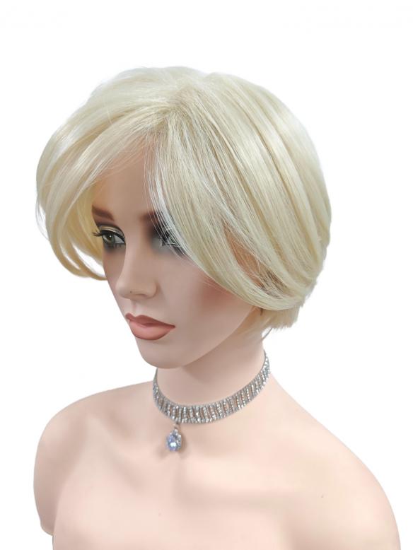 Kurze coole synthetische Perücke in Platinblond (Basis Kappe) DBK020