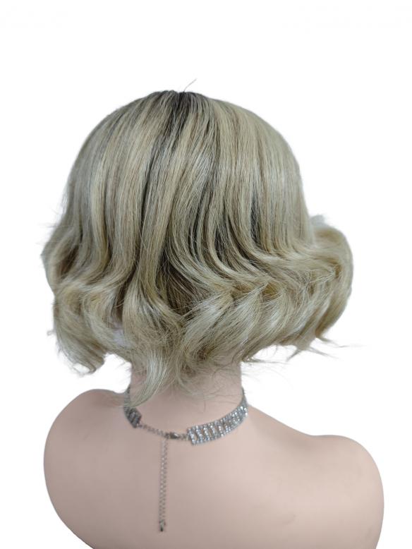 Modische goldblonde lockig Bob synthetische Perücke (Lace Part) DLP036