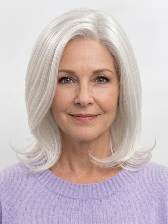 Kunsthaarperücke im Bob-Schnitt in Weißblond mit Seitenscheitel (Lace Front) DLP049