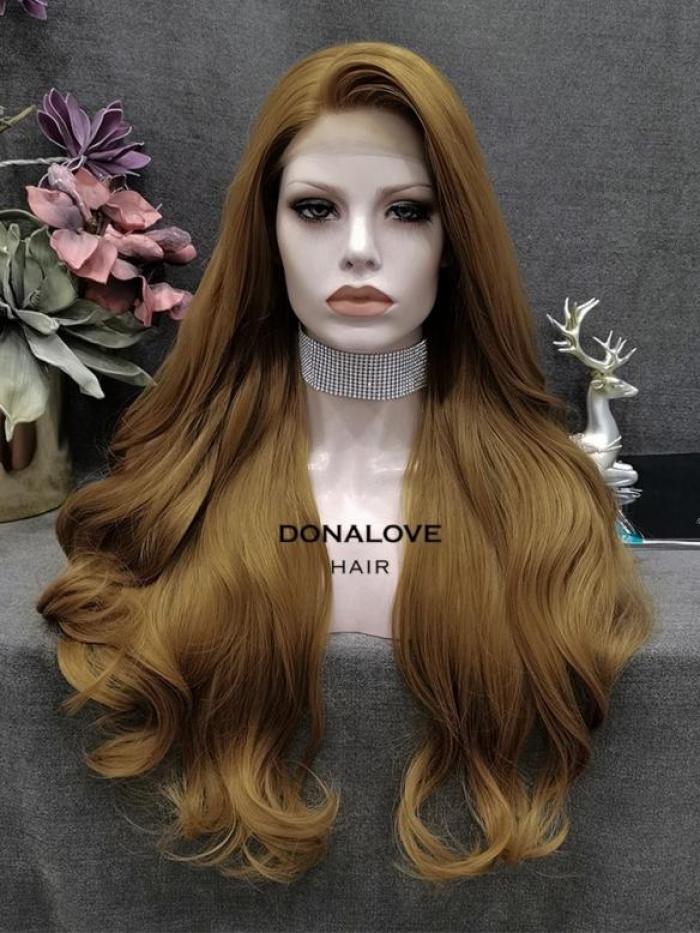 Braun Lange Wellige Synthetische Lace Front Perücke SNY351