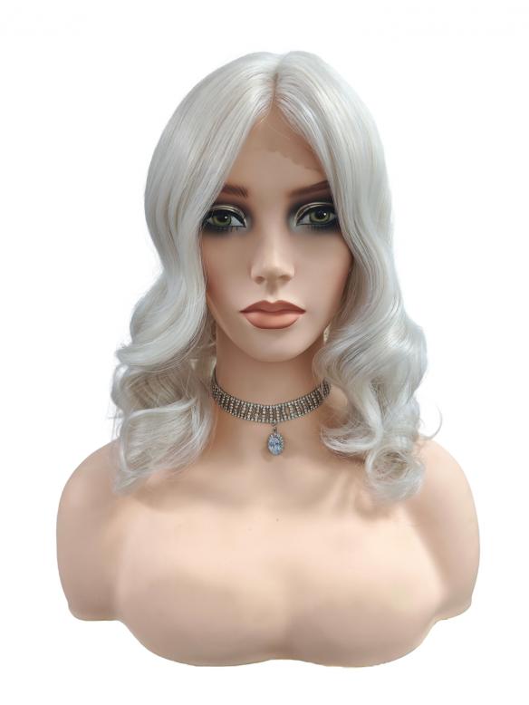 Elegante synthetische Perücke in Platinblond mit welligem Haar (Lace Part)DLP044