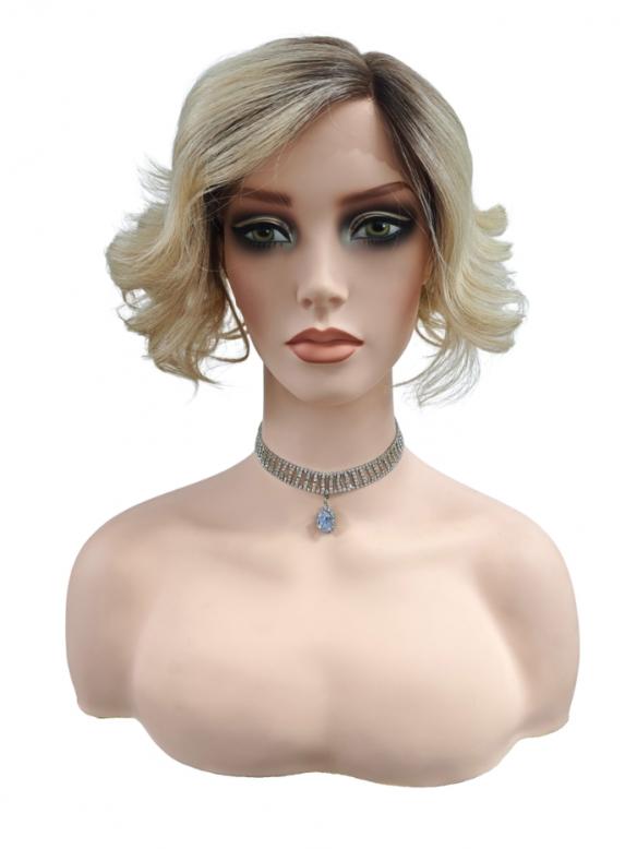 Modische goldblonde lockig Bob synthetische Perücke (Lace Part) DLP036