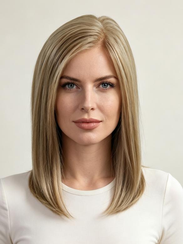 Faszinierende schulterlange Kunsthaarperücke – Blond aus hochwertigem Synthetik (Lace Front) DLP021