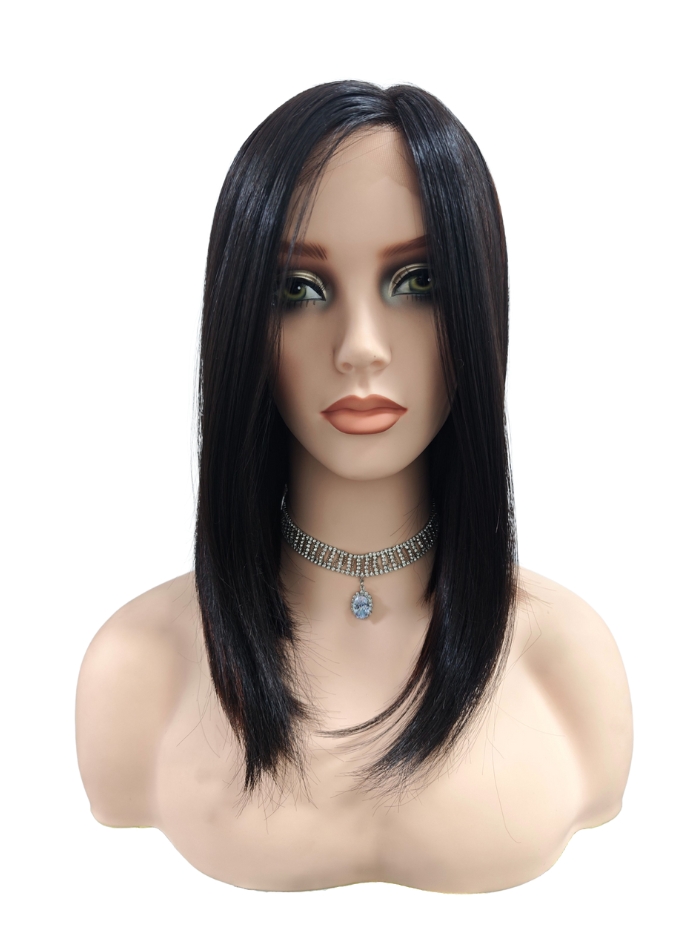 Synthetische Perücke mit schwarzem glattem Haar und einigen rotbraunen Strähnen (Lace Part) DLP037