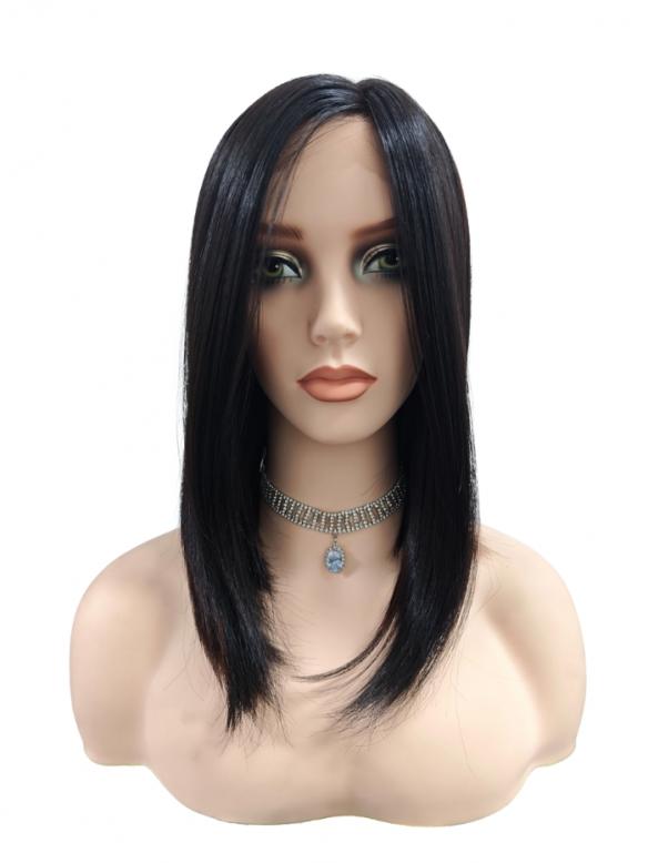 Schwarz glatt  mit einigen rotbraunen Strähnen synthetische Perücke (Lace Part) DLP037