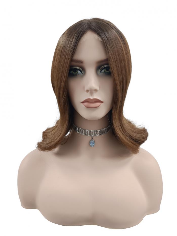 Modische ingwerblonde mit dunklem Ansatz schulterlang sanfte Wellen Synthetische Perücke (Lace Part) DBK039
